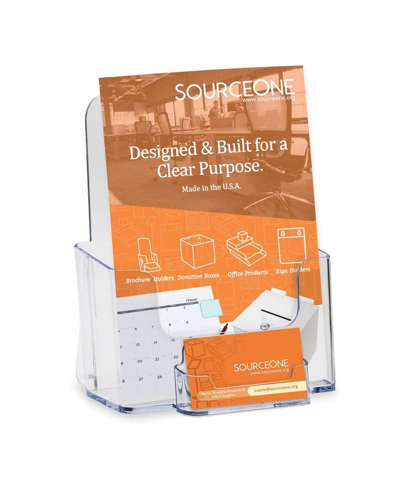 SOURCE ONE Counter Top BiFold 6-Inch Wide Acrylic Brochure with Business Card Holder (S1-CTBFWBC)